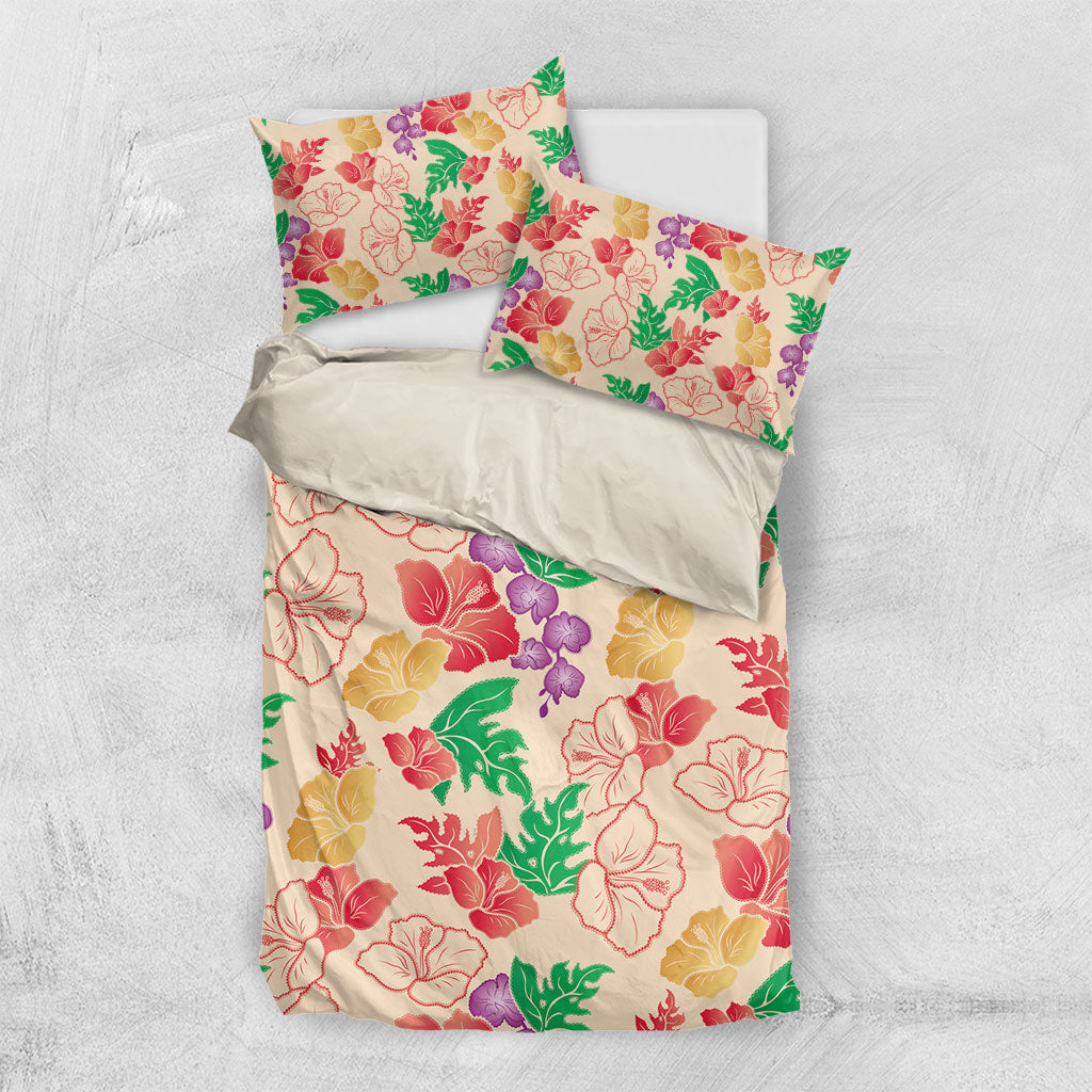 Colorful Aloha Hawaii Hibiscus Orchid Seamless Bedding Set