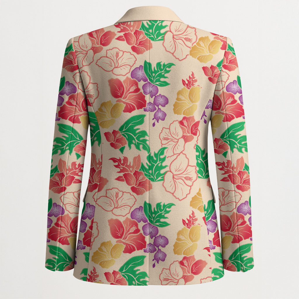 Colorful Aloha Hawaii Hibiscus Orchid Seamless Blazer
