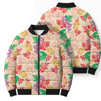 Colorful Aloha Hawaii Hibiscus Orchid Seamless Bomber Puffer Jacket