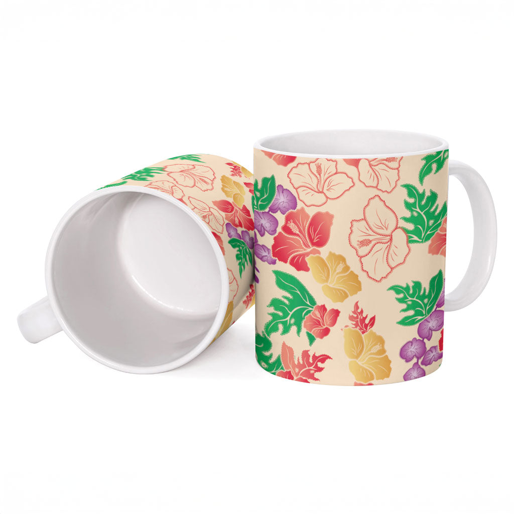 Colorful Aloha Hawaii Hibiscus Orchid Seamless Ceramic Mug