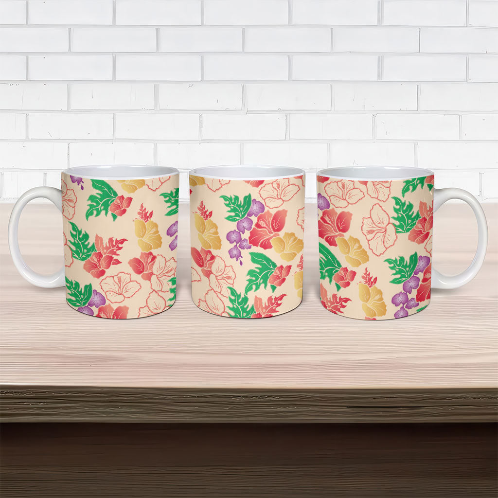 Colorful Aloha Hawaii Hibiscus Orchid Seamless Ceramic Mug