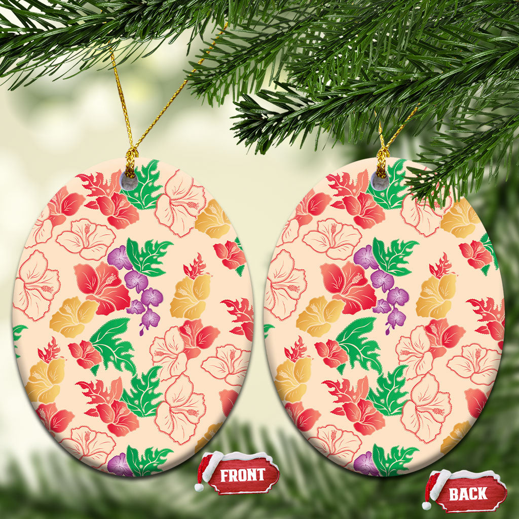 Colorful Aloha Hawaii Hibiscus Orchid Seamless Ceramic Ornament