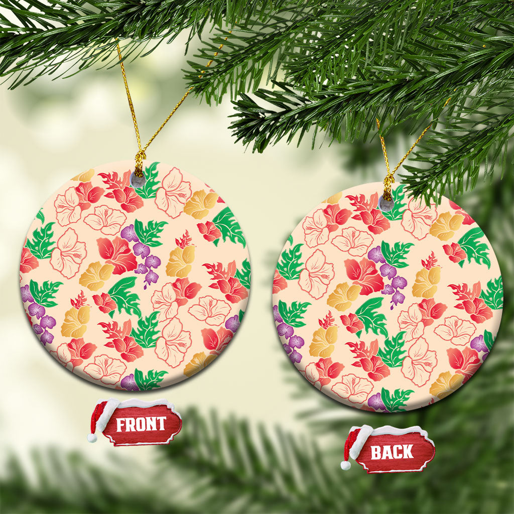 Colorful Aloha Hawaii Hibiscus Orchid Seamless Ceramic Ornament
