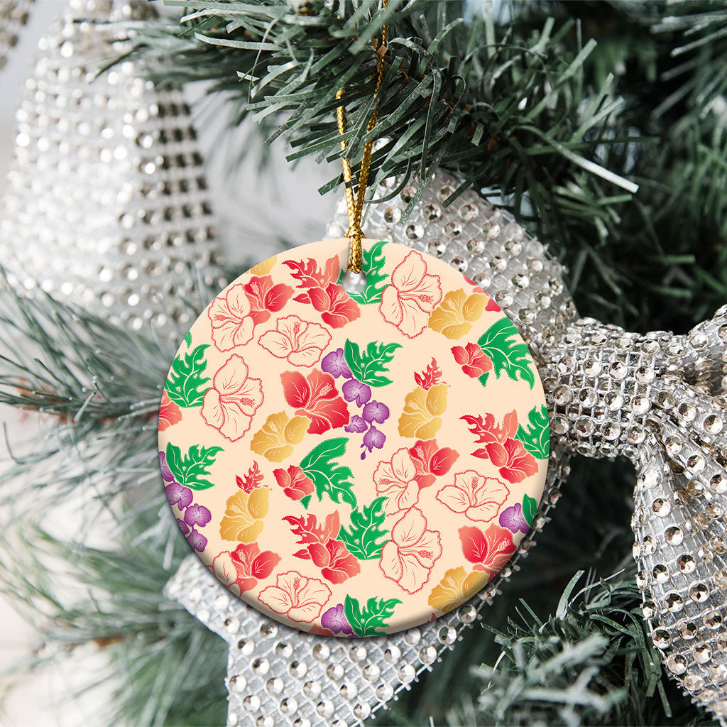 Colorful Aloha Hawaii Hibiscus Orchid Seamless Ceramic Ornament