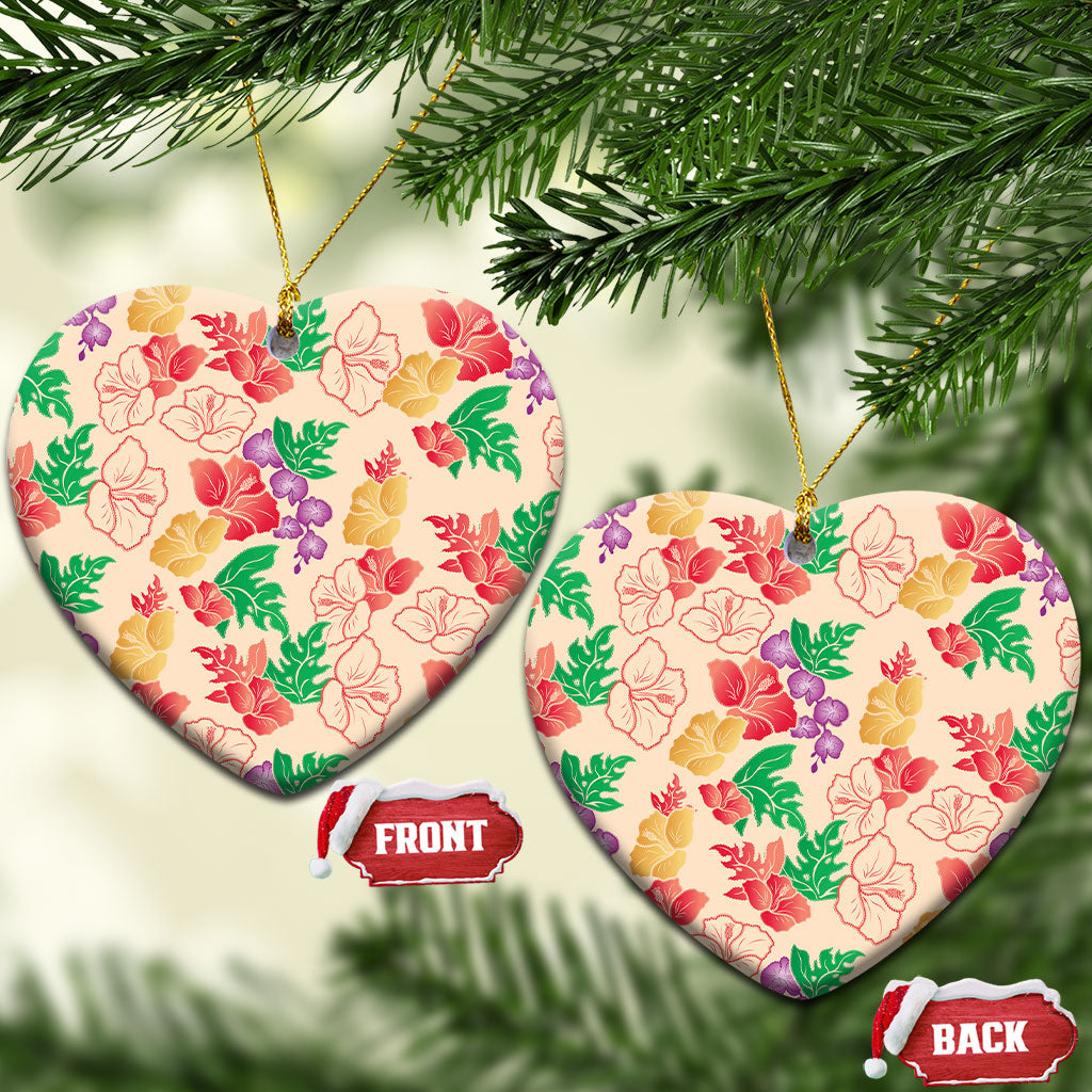 Colorful Aloha Hawaii Hibiscus Orchid Seamless Ceramic Ornament