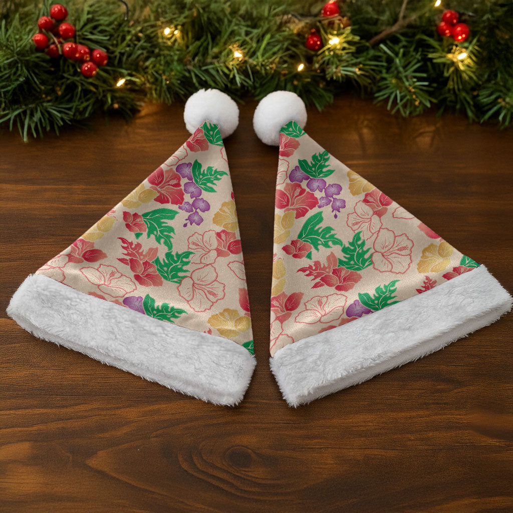 Colorful Aloha Hawaii Hibiscus Orchid Seamless Christmas Santa Hat