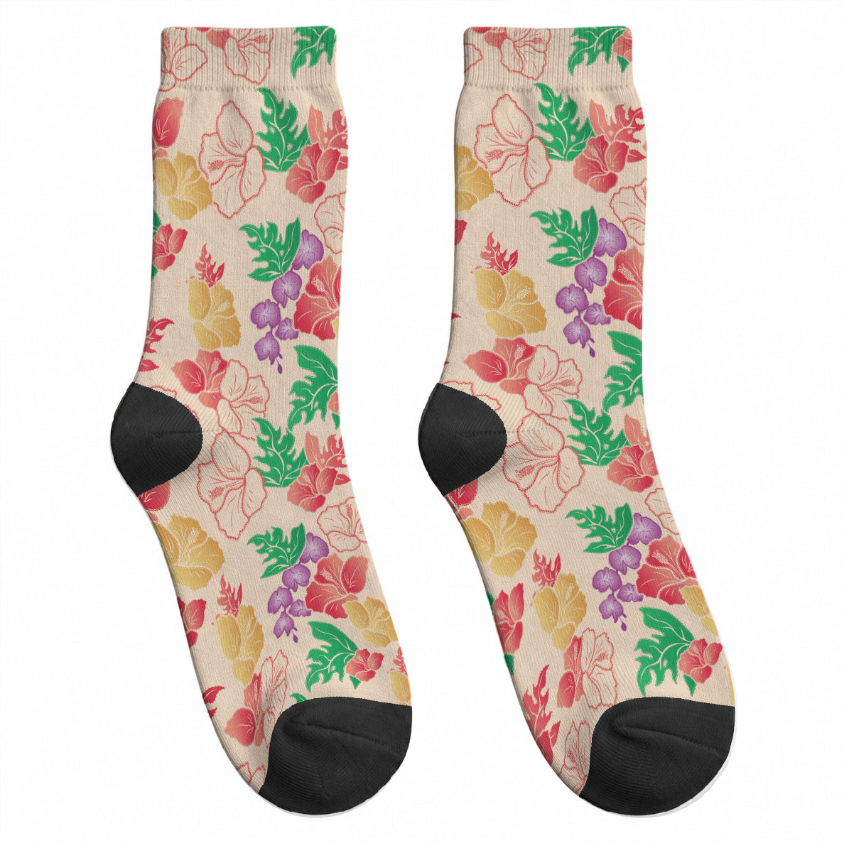 Colorful Aloha Hawaii Hibiscus Orchid Seamless Crew Socks LT14 - Polynesian Pride