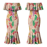 Colorful Aloha Hawaii Hibiscus Orchid Seamless Family Matching Mermaid Dress and Hawaiian Shirt