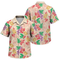 Colorful Aloha Hawaii Hibiscus Orchid Seamless Family Matching Off The Shoulder Long Sleeve Dress and Hawaiian Shirt
