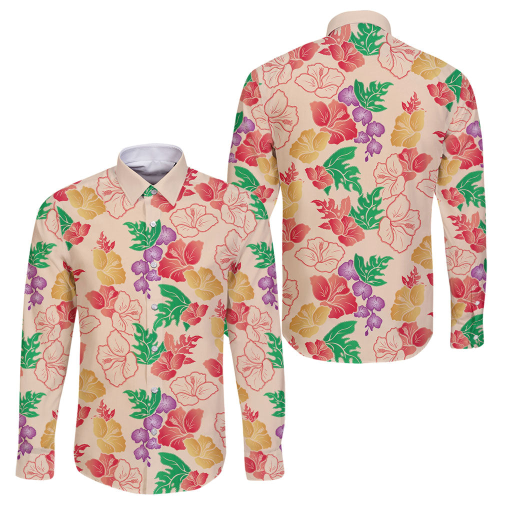 Colorful Aloha Hawaii Hibiscus Orchid Seamless Family Matching Short Sleeve Bodycon Dress and Hawaiian Shirt