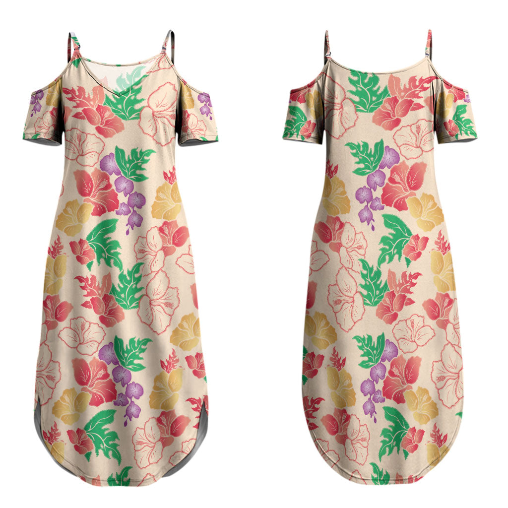 Colorful Aloha Hawaii Hibiscus Orchid Seamless Family Matching Summer Maxi Dress and Hawaiian Shirt