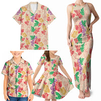 Colorful Aloha Hawaii Hibiscus Orchid Seamless Family Matching Tank Maxi Dress and Hawaiian Shirt