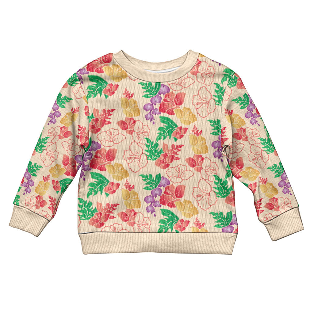 Colorful Aloha Hawaii Hibiscus Orchid Seamless Kid Ugly Christmas Sweater