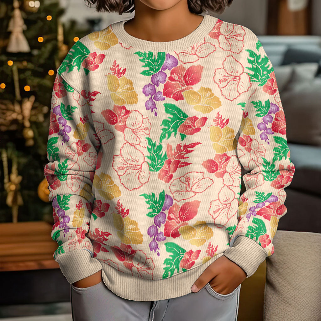 Colorful Aloha Hawaii Hibiscus Orchid Seamless Kid Ugly Christmas Sweater