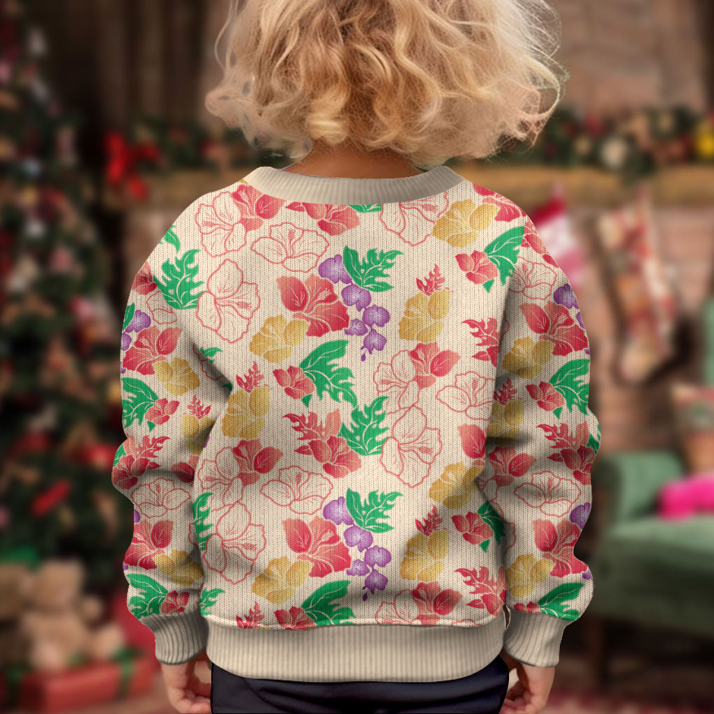 Colorful Aloha Hawaii Hibiscus Orchid Seamless Kid Ugly Christmas Sweater