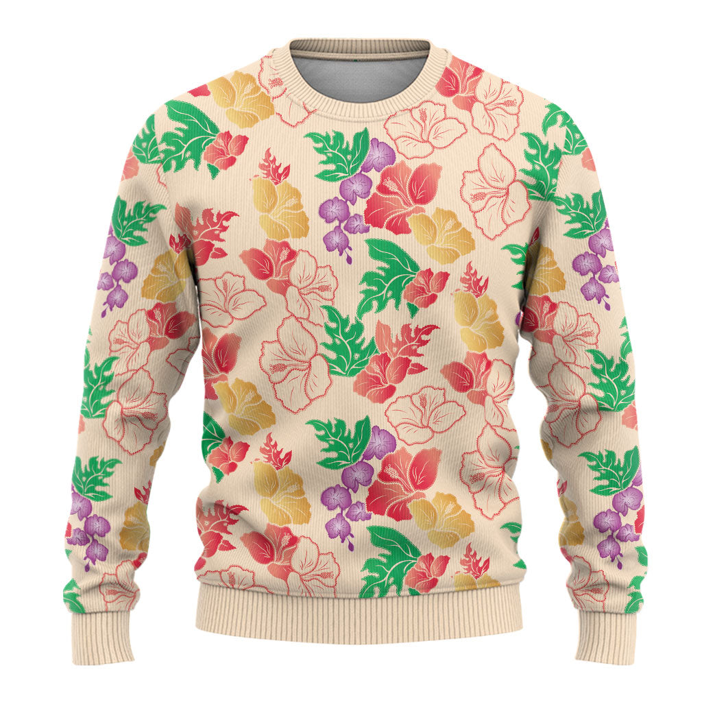 Colorful Aloha Hawaii Hibiscus Orchid Seamless Ugly Christmas Sweater