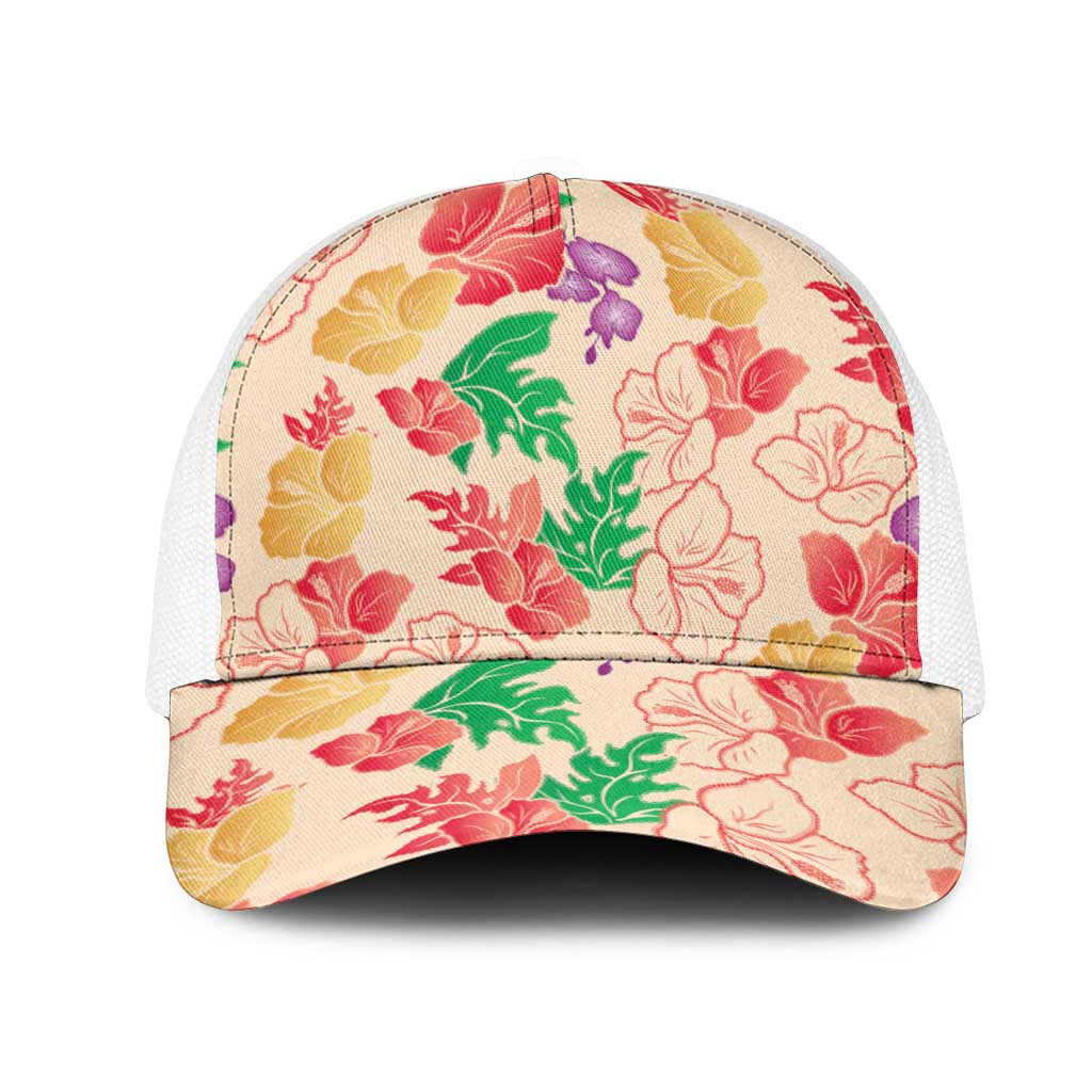 Colorful Aloha Hawaii Hibiscus Orchid Seamless Mesh Trucker Cap