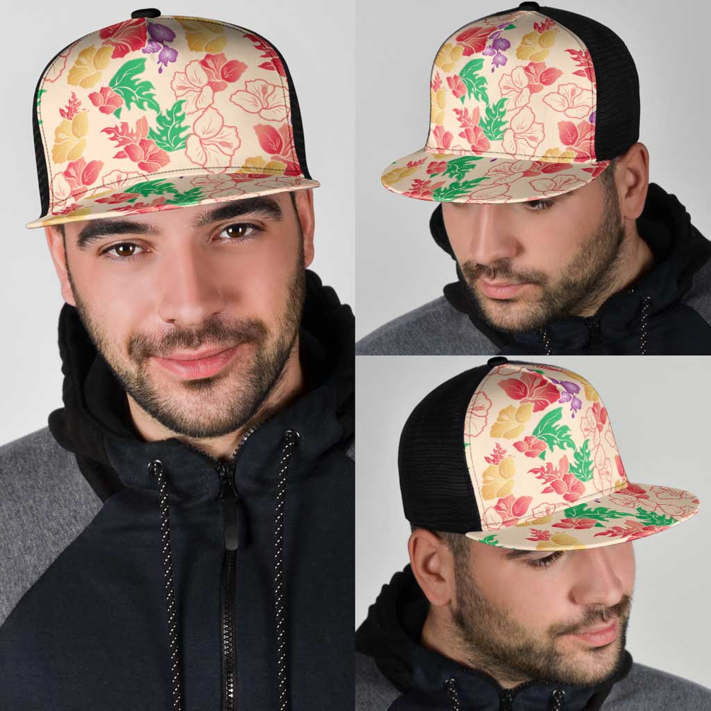 Colorful Aloha Hawaii Hibiscus Orchid Seamless Mesh Trucker Cap