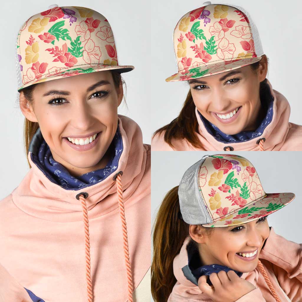 Colorful Aloha Hawaii Hibiscus Orchid Seamless Mesh Trucker Cap