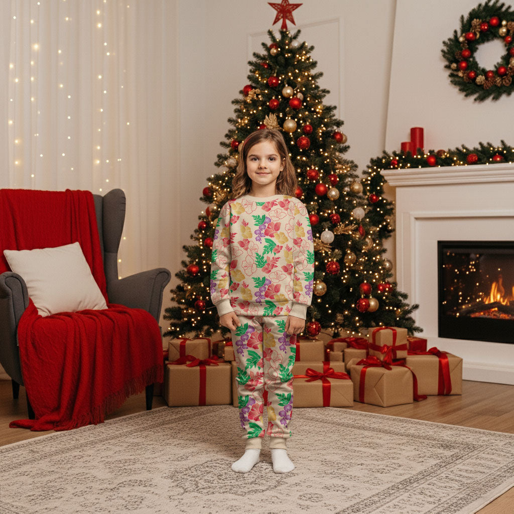Colorful Aloha Hawaii Hibiscus Orchid Seamless Christmas Pajama Set