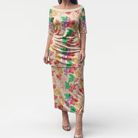 Colorful Aloha Hawaii Hibiscus Orchid Seamless Puletasi