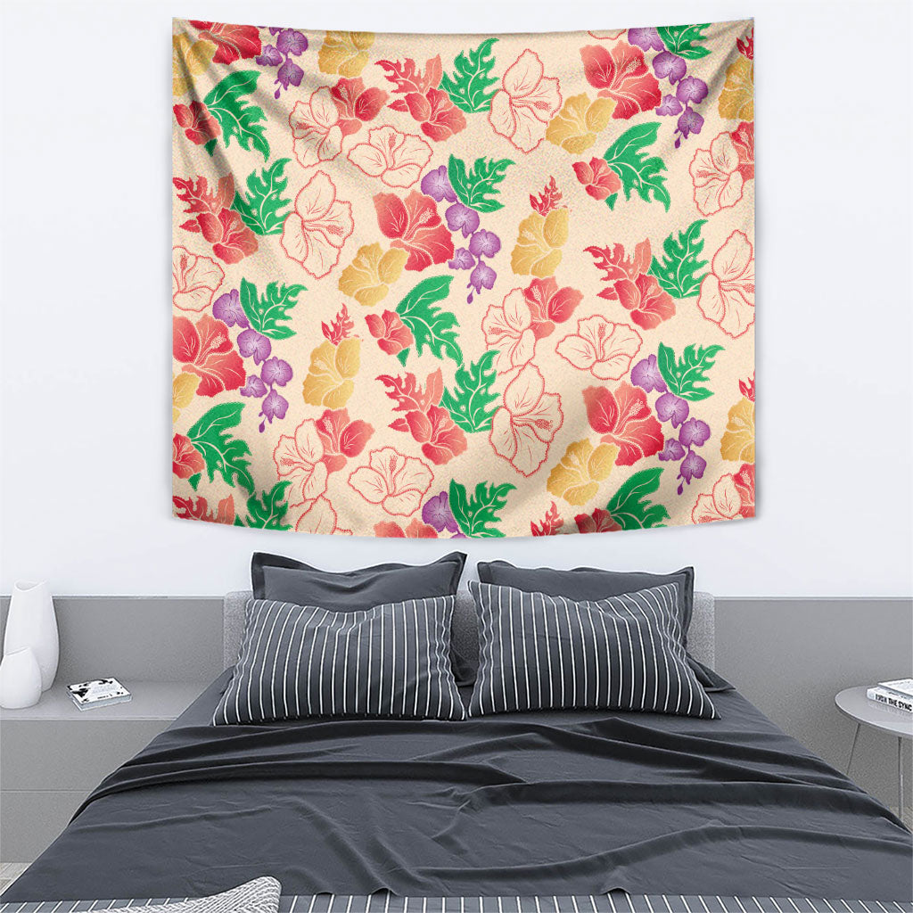 Colorful Aloha Hawaii Hibiscus Orchid Seamless Tapestry