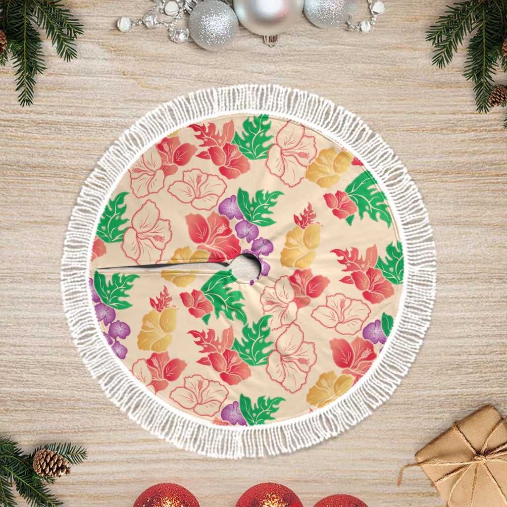 Colorful Aloha Hawaii Hibiscus Orchid Seamless Tree Skirt