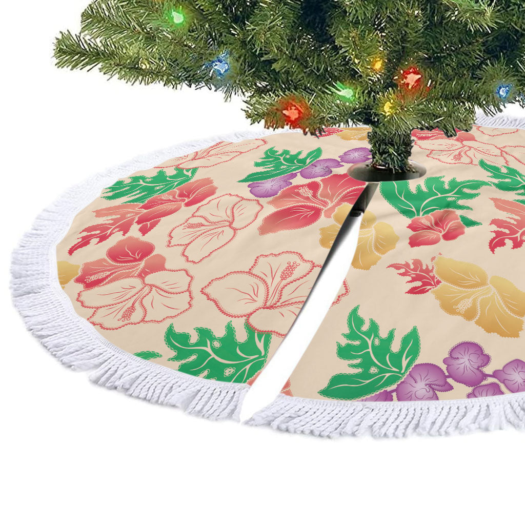 Colorful Aloha Hawaii Hibiscus Orchid Seamless Tree Skirt