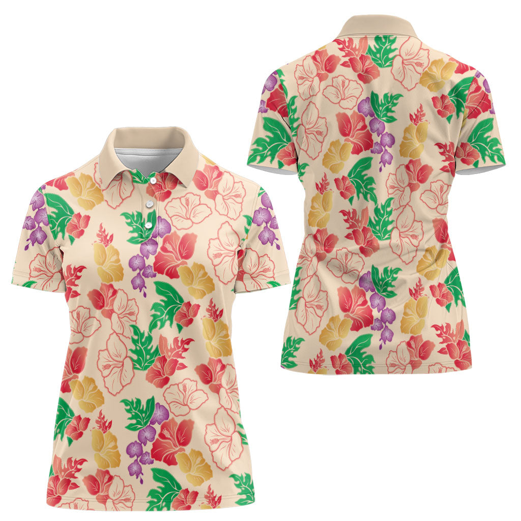 Colorful Aloha Hawaii Hibiscus Orchid Seamless Women Polo Shirt