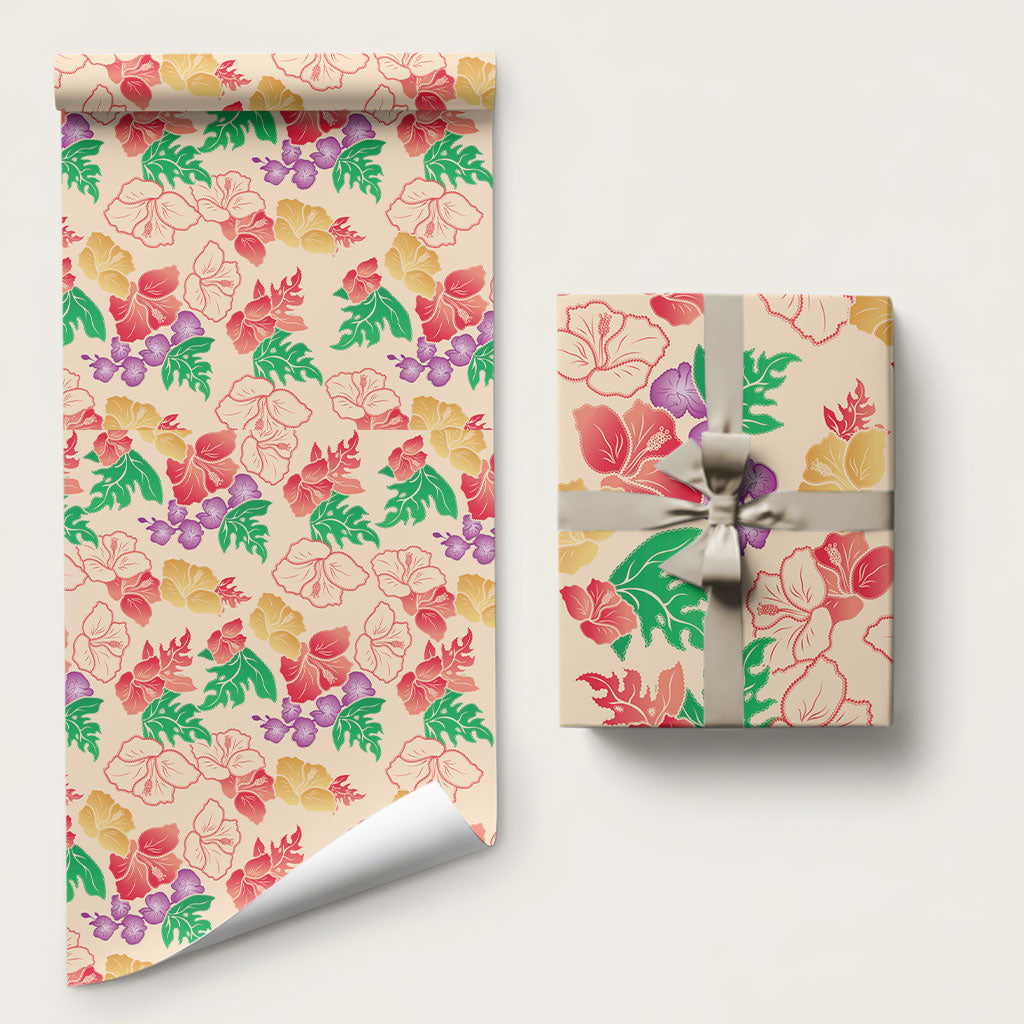 Colorful Aloha Hawaii Hibiscus Orchid Seamless Wrapping Paper