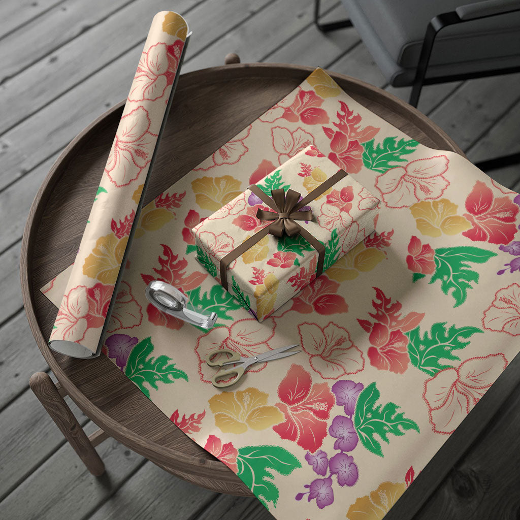 Colorful Aloha Hawaii Hibiscus Orchid Seamless Wrapping Paper
