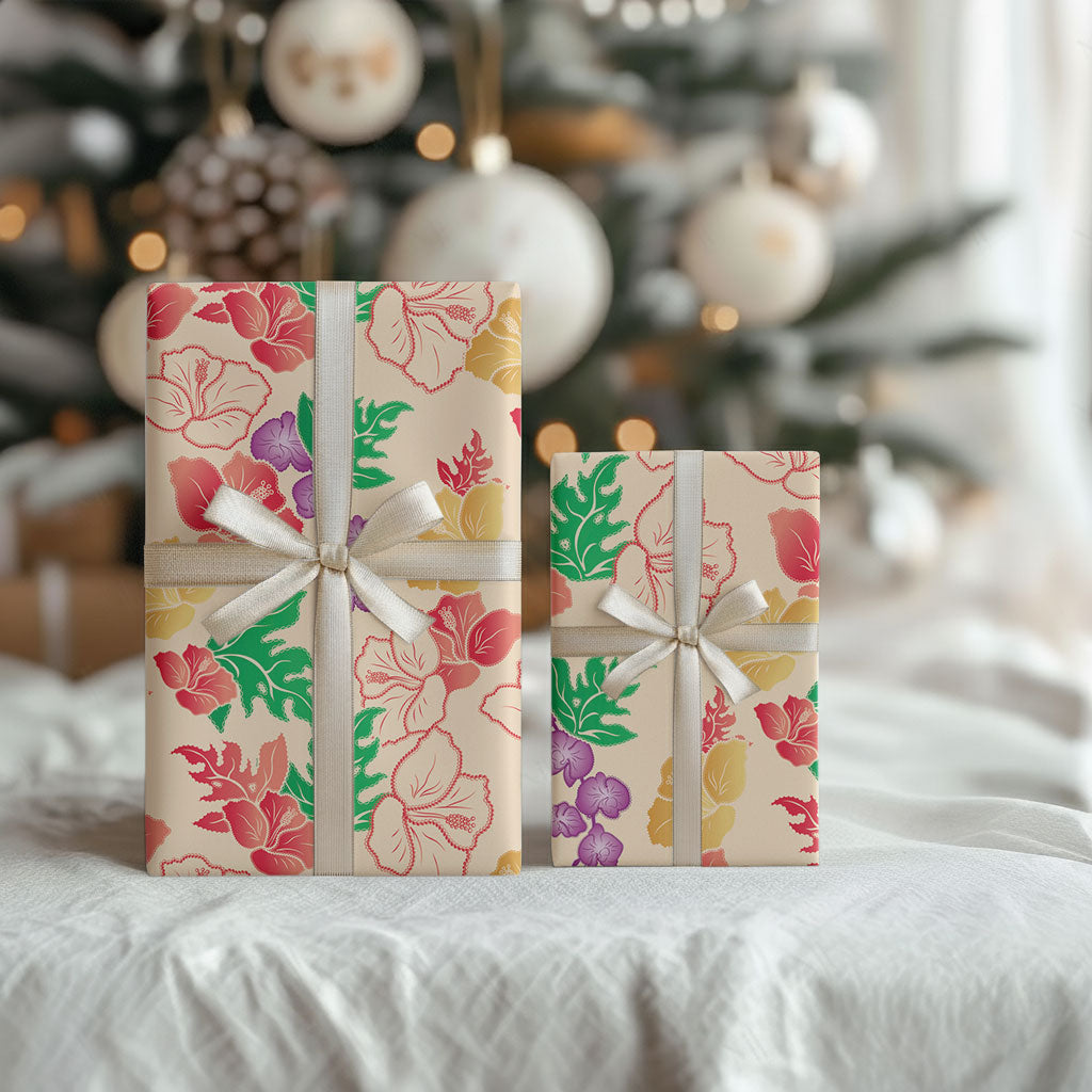 Colorful Aloha Hawaii Hibiscus Orchid Seamless Wrapping Paper