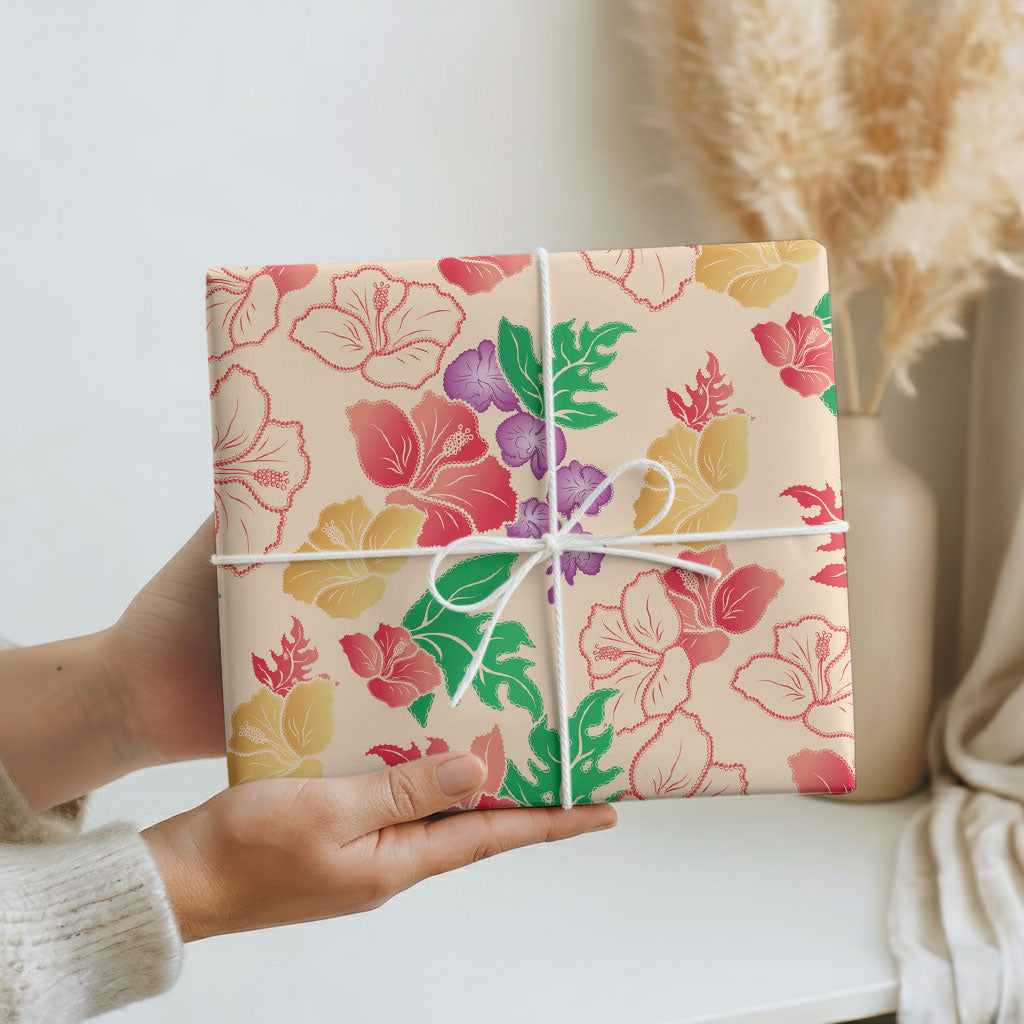 Colorful Aloha Hawaii Hibiscus Orchid Seamless Wrapping Paper