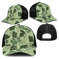 Vesuvian Green Aloha Hawaii Hibiscus Orchid Seamless Baseball Net Cap