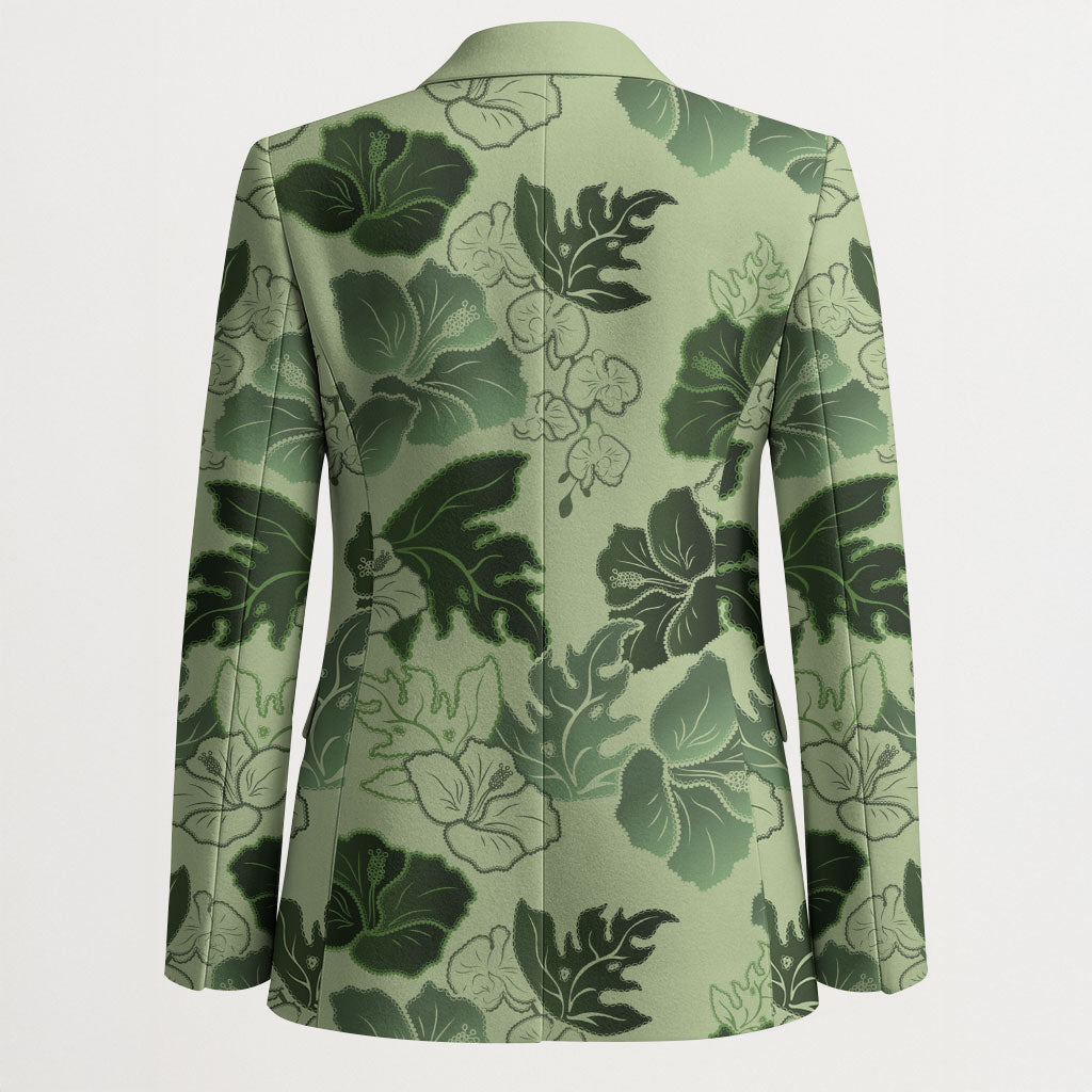 Vesuvian Green Aloha Hawaii Hibiscus Orchid Seamless Blazer