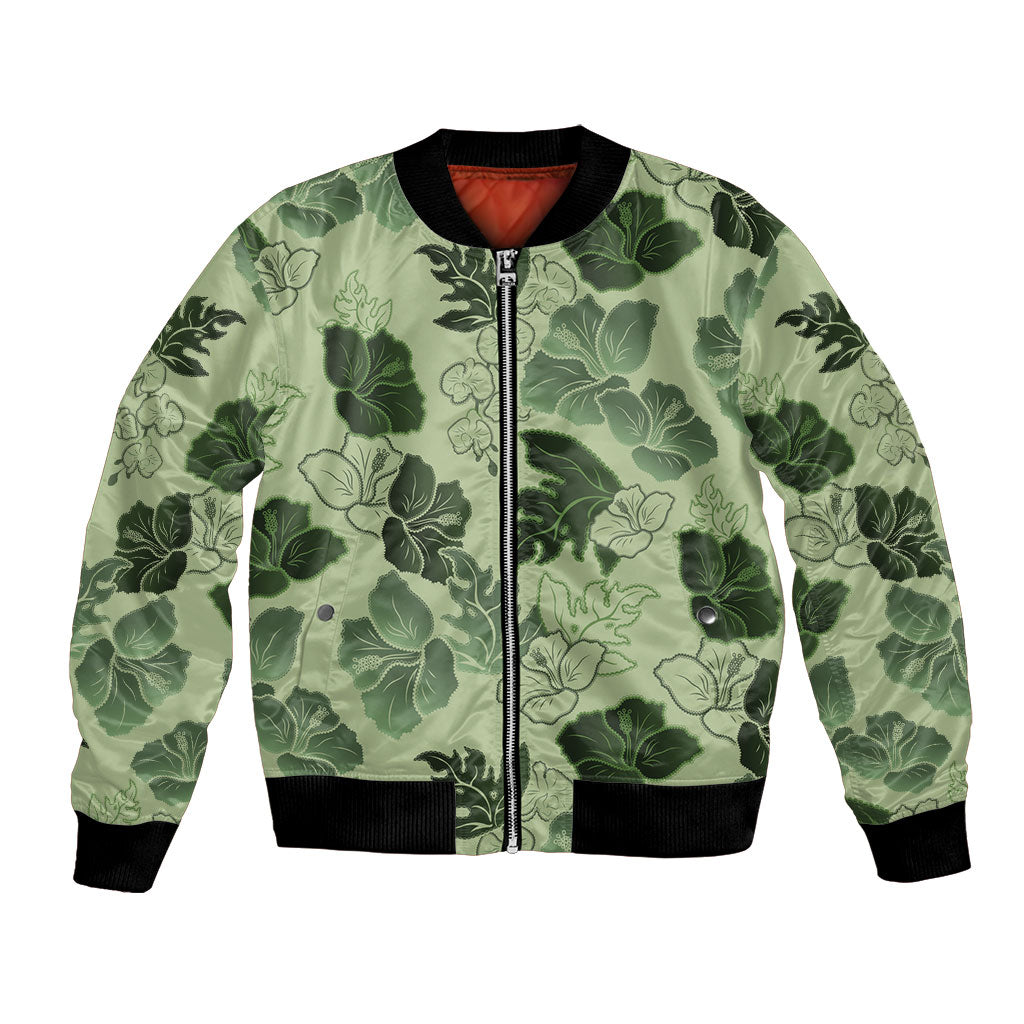 Vesuvian Green Aloha Hawaii Hibiscus Orchid Seamless Bomber Jacket