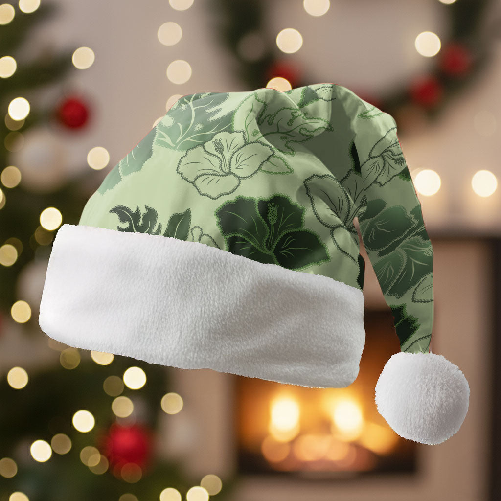 Vesuvian Green Aloha Hawaii Hibiscus Orchid Seamless Christmas Santa Hat