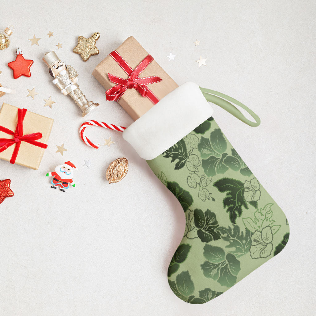 Vesuvian Green Aloha Hawaii Hibiscus Orchid Seamless Christmas Stocking