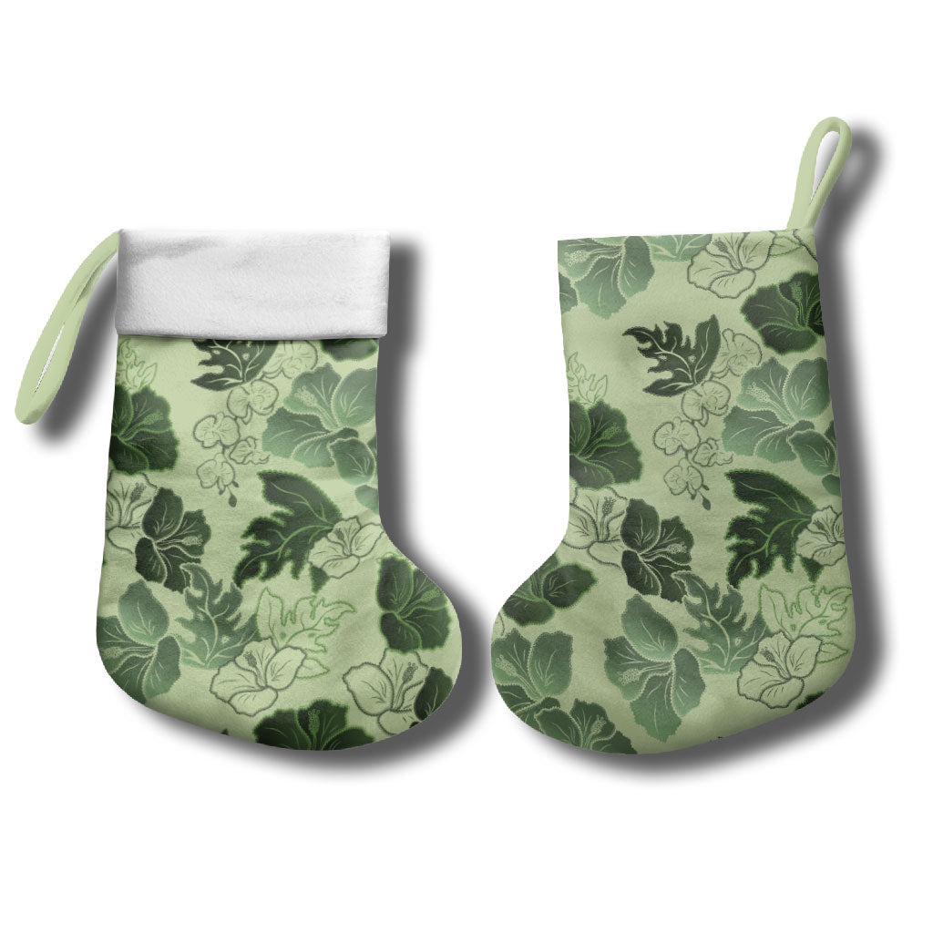 Vesuvian Green Aloha Hawaii Hibiscus Orchid Seamless Christmas Stocking