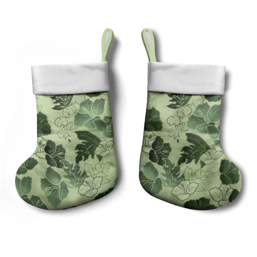 Vesuvian Green Aloha Hawaii Hibiscus Orchid Seamless Christmas Stocking