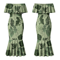 Vesuvian Green Aloha Hawaii Hibiscus Orchid Seamless Family Matching Mermaid Dress and Hawaiian Shirt