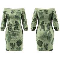 Vesuvian Green Aloha Hawaii Hibiscus Orchid Seamless Family Matching Off The Shoulder Long Sleeve Dress and Hawaiian Shirt