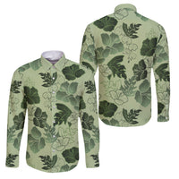 Vesuvian Green Aloha Hawaii Hibiscus Orchid Seamless Family Matching Off Shoulder Maxi Dress and Hawaiian Shirt