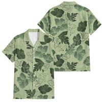 Vesuvian Green Aloha Hawaii Hibiscus Orchid Seamless Family Matching Puletasi and Hawaiian Shirt