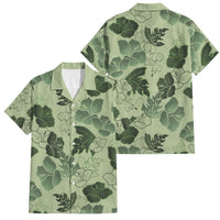 Vesuvian Green Aloha Hawaii Hibiscus Orchid Seamless Family Matching Short Sleeve Bodycon Dress and Hawaiian Shirt