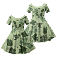 Vesuvian Green Aloha Hawaii Hibiscus Orchid Seamless Family Matching Short Sleeve Bodycon Dress and Hawaiian Shirt