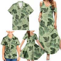 Vesuvian Green Aloha Hawaii Hibiscus Orchid Seamless Family Matching Summer Maxi Dress and Hawaiian Shirt
