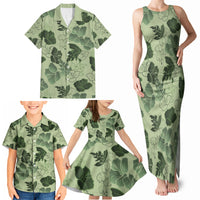 Vesuvian Green Aloha Hawaii Hibiscus Orchid Seamless Family Matching Tank Maxi Dress and Hawaiian Shirt