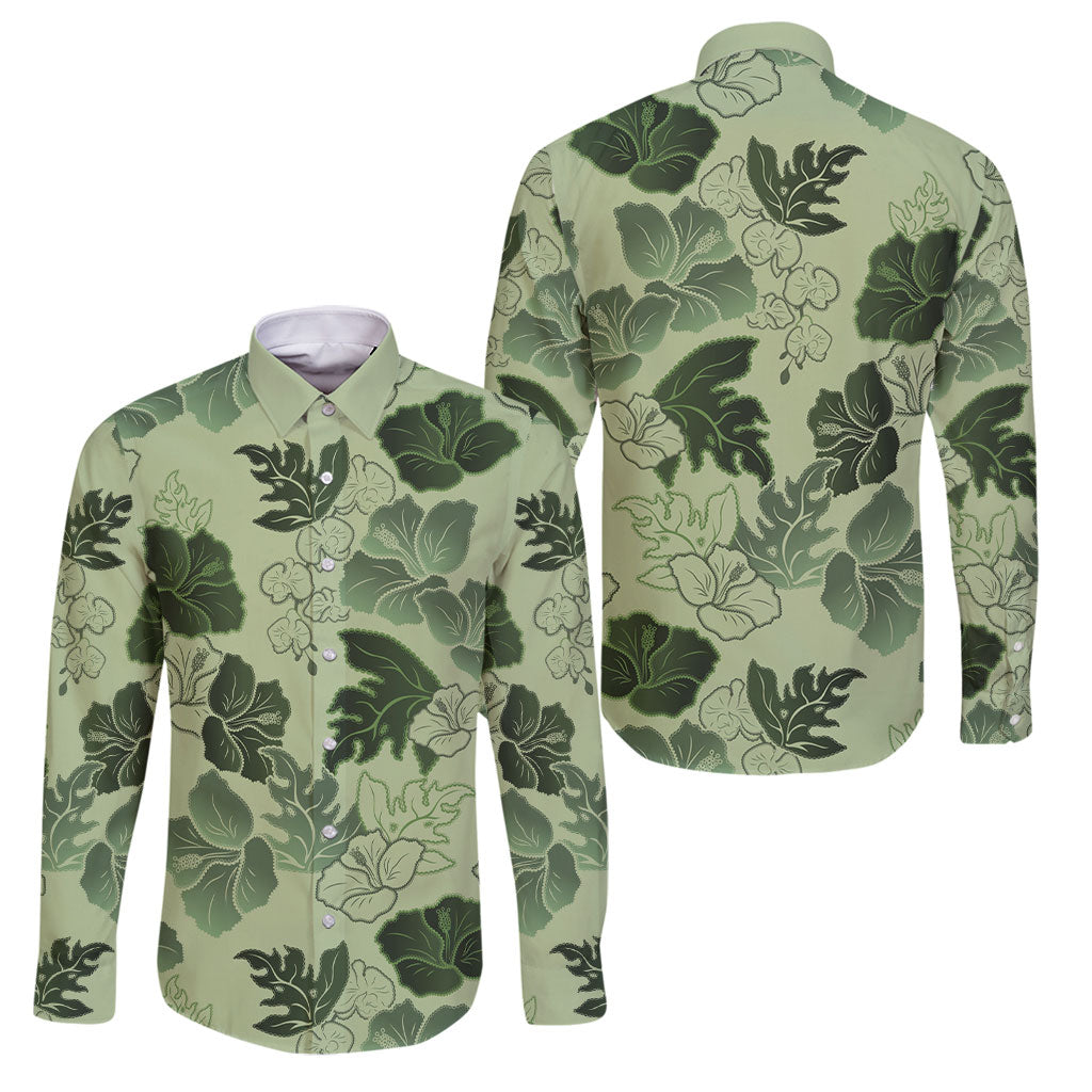 Vesuvian Green Aloha Hawaii Hibiscus Orchid Seamless Family Matching Tank Maxi Dress and Hawaiian Shirt