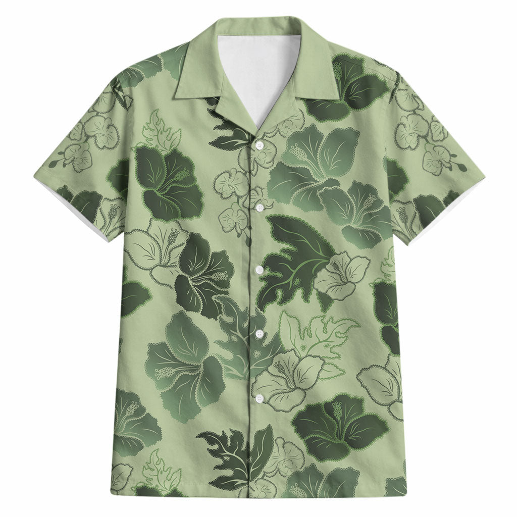 Vesuvian Green Aloha Hawaii Hibiscus Orchid Seamless Hawaiian Shirt